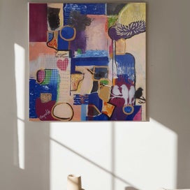 Listing 3 of 10 for ORIGINAL ACRYLIC MIXED MEDIA ABSTRACT PAINTING - What is Love?