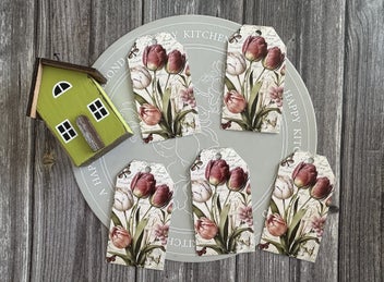 Listing 2 of 4 for - Junk Journal, Scrapbooking, Crafts - Tulip Tags - Five Tags - #07