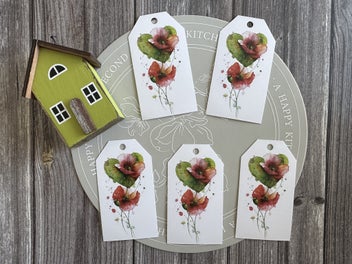 Listing 2 of 4 for - Junk Journal, Scrapbooking, Crafts - Poppy Tags - Five Tags - #05