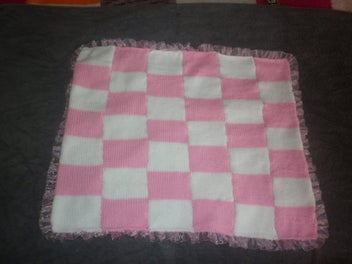 Listing 2 of 5 for Knitted Pink and White Patchwork Baby Blanket