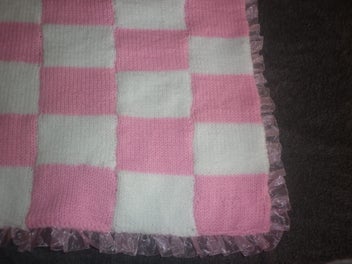 Listing 3 of 5 for Knitted Pink and White Patchwork Baby Blanket