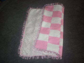 Listing 5 of 5 for Knitted Pink and White Patchwork Baby Blanket