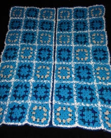Listing 2 of 3 for Crocheted blue and white blanket 110 x 90cm