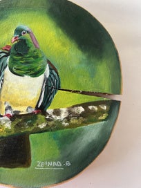 Listing 2 of 3 for Original kereru painting on slab of natural wood