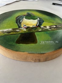 Listing 3 of 3 for Original kereru painting on slab of natural wood