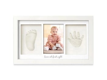 Listing 1 of 9 for Baby Handprint Footprint Kit Keepsake Frame For Newborn Nursery
