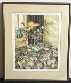 Listing 5 of 7 for Richard Bawden (b.1936) Signed, 30/150 Aquatint "Flowers & Patchwork" > Framed
