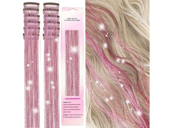 Listing 2 of 9 for 12Pcs Glitter Tinsel Clip In Hair Extensions For Kids Girls Women