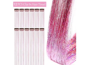 Listing 3 of 9 for 12Pcs Glitter Tinsel Clip In Hair Extensions For Kids Girls Women