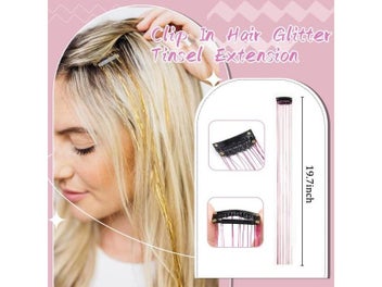 Listing 4 of 9 for 12Pcs Glitter Tinsel Clip In Hair Extensions For Kids Girls Women