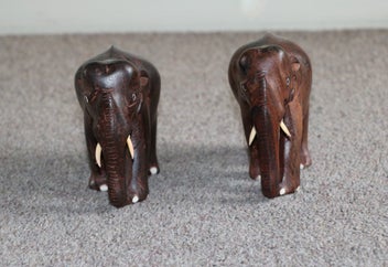 Listing 2 of 3 for Pair of Hand-Carved Wooden Elephant Figurines