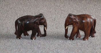 Listing 3 of 3 for Pair of Hand-Carved Wooden Elephant Figurines