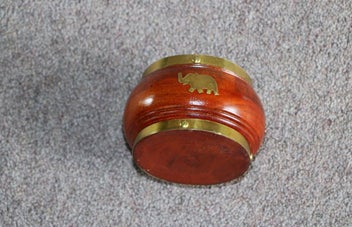 Listing 2 of 5 for Vintage Wooden & Brass Elephant Bowl / Incense Burner