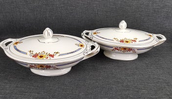 Listing 2 of 19 for 2 Lidded Tureens by J & G Meakin Bedford Art Deco Floral Design w gold trim