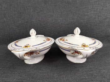Listing 5 of 19 for 2 Lidded Tureens by J & G Meakin Bedford Art Deco Floral Design w gold trim