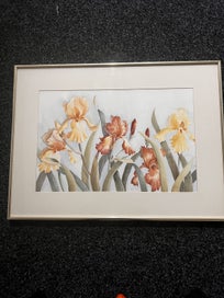 Listing 7 of 7 for Immaculate watercolour of Irises by well known watercolourist Betty Oakes -