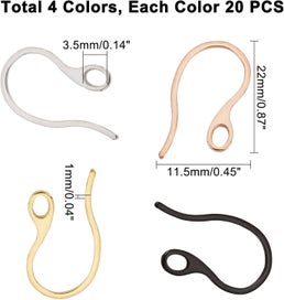 Listing 4 of 4 for 80Pcs 4 Colors Stainless Steel Earring Hooks Curved Fish Hook Ear Wires Hyp