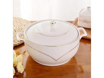 Listing 1 of 4 for Ceramic Soup Pot 2.6L White Round Nordic Lid Large Bowl Kitchen Tableware