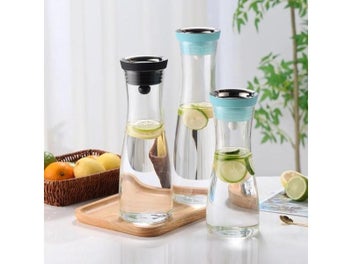 Listing 2 of 3 for 1L/1.5L Clear Glass Water Bottle With Stainless Steel Cap For Cold