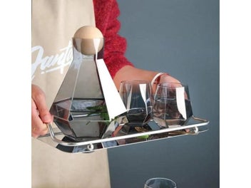 Listing 2 of 3 for Geometric Glass Water Pots Set Carafe With Wood Lid Decanter Pitcher Wine