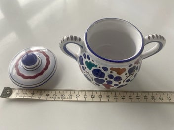 Listing 7 of 7 for Hand painted Italian pottery sugar pot