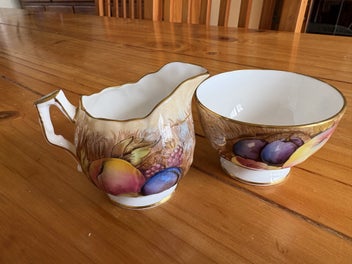 Listing 1 of 2 for Rare Vintage Aynsley China Orchard Gold Fruit creamer and sugar bowl 1325