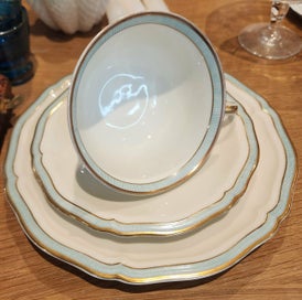 Listing 2 of 4 for Exquisite Chippendale teacup trio - cream and pale duck egg blue/aqua