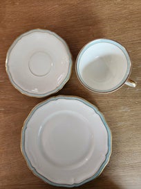 Listing 3 of 4 for Exquisite Chippendale teacup trio - cream and pale duck egg blue/aqua