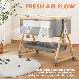 Listing 6 of 12 for PlayPals 3-in-1 Baby Cot Crib Bed Bassinet Bedside Sleeper Portable Foldable