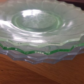 Listing 7 of 9 for Choose 1 Depression Glass Cake Plate: Rose pattern in green or blue