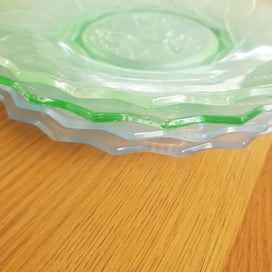 Listing 8 of 9 for Choose 1 Depression Glass Cake Plate: Rose pattern in green or blue