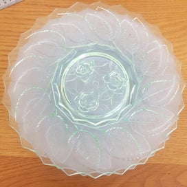 Listing 2 of 9 for Choose 1 Depression Glass Cake Plate: Rose pattern in green or blue