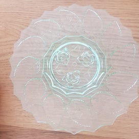 Listing 4 of 9 for Choose 1 Depression Glass Cake Plate: Rose pattern in green or blue