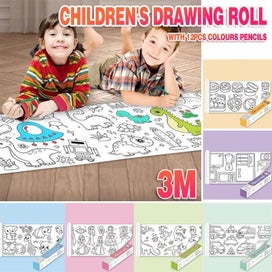 Listing 6 of 6 for 3M Diy Colouring Paper Roll With 12 Pencils Cartoon Doodle Set - Dinosaur Land(W