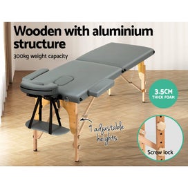 Listing 3 of 6 for Zenses Massage Table 56Cm Portable 2 Fold Wooden Beauty Bed Grey