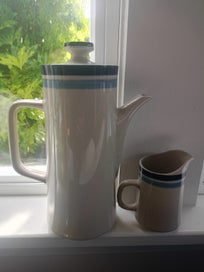 Listing 1 of 4 for RETRO 70s TRENO Japan Coffee Pot and Jug, Blue and White Stripe
