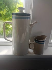 Listing 2 of 4 for RETRO 70s TRENO Japan Coffee Pot and Jug, Blue and White Stripe