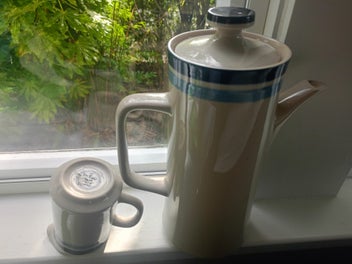 Listing 3 of 4 for RETRO 70s TRENO Japan Coffee Pot and Jug, Blue and White Stripe