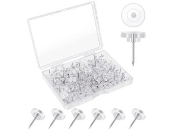 Listing 4 of 9 for 100Pcs Clear Thumb Tacks For Wall Hangings Plastic Gear Push Pins Count Cork