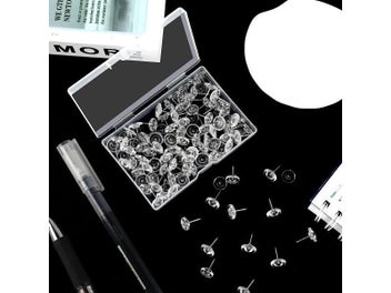 Listing 6 of 9 for 100Pcs Clear Thumb Tacks For Wall Hangings Plastic Gear Push Pins Count Cork