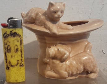 Listing 1 of 5 for SYLVAC DOG THREATENING CAT ON HAT ..VERY CUTE.