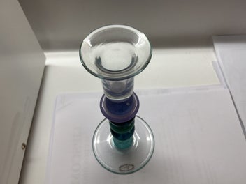 Listing 4 of 7 for DATED 1993 - HOGLUND ART GLASS - CANDLESTICK - SIGNED ON BASE - COLOURFUL SPIRAL