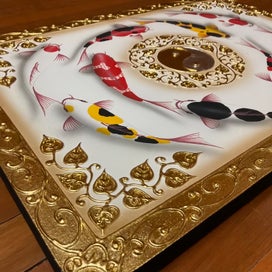 Listing 3 of 5 for A painting of nine koi fish Ying-Yang symbol on Canvas