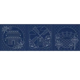 Listing 2 of 3 for Patchwork Sewing Fabric Sashiko Little Scenes Navy Printed Panel 50x137cm