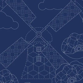 Listing 3 of 3 for Patchwork Sewing Fabric Sashiko Little Scenes Navy Printed Panel 50x137cm