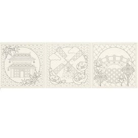 Listing 2 of 7 for Patchwork Sewing Fabric Sashiko Little Scenes Natural Printed Panel 50x137cm