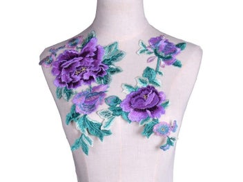 Listing 3 of 9 for 2Pcs Set Rose Flower Embroidery Patches For Clothes