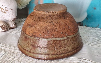 Listing 4 of 5 for Rustic Pottery Bowl Signed Farmhouse Chic