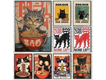Listing 4 of 10 for Japanese Cat Noodles Canvas Poster For Living Room Decor