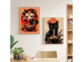 Listing 6 of 10 for Japanese Cat Noodles Canvas Poster For Living Room Decor
